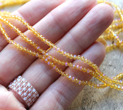 2.5x2mm Electroplated  Faceted Crystal Glass Rondelle Beads ~ Gold AB ~ 195 beads/strand