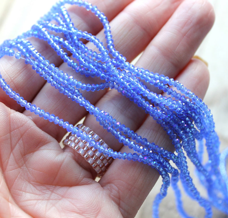2.5x2mm Electroplated  Faceted Crystal Glass Rondelle Beads ~ Blue AB ~ 195 beads/strand