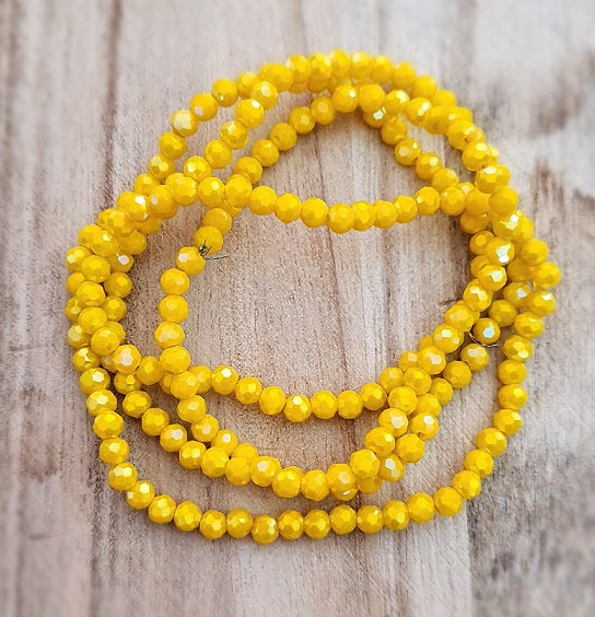 4mm Round Faceted Glass Beads ~ Electroplated Opaque Yellow ~ approx. 95 beads/string
