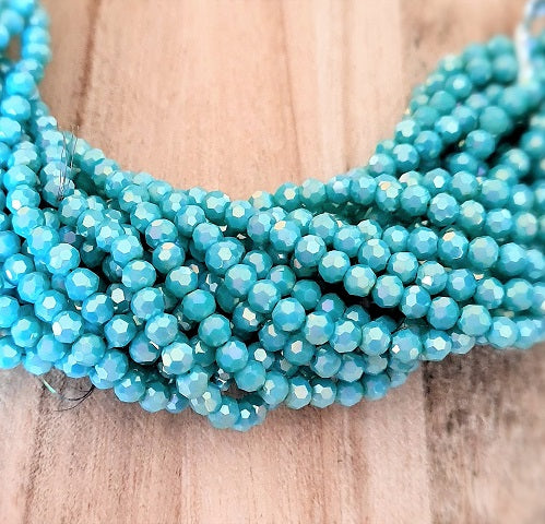 4mm Round Faceted Glass Beads ~ Electroplated Opaque Blue Turquoise ~ approx. 95 beads/string