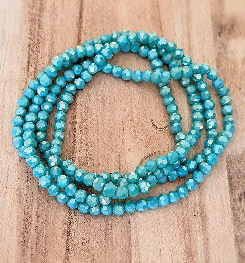 4mm Round Faceted Glass Beads ~ Electroplated Opaque Blue Turquoise ~ approx. 95 beads/string