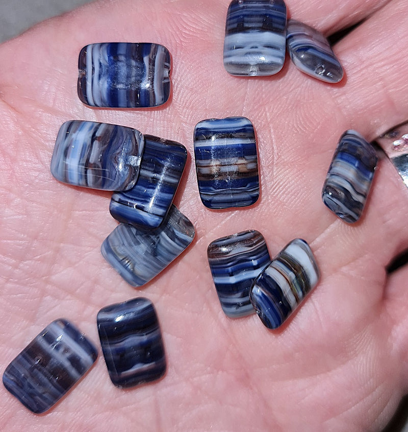 Czech Glass HurriCane Beads ~ Loose Flattened Rectangle 12x8mm ~ Bag of 10 ~  Sea Storm