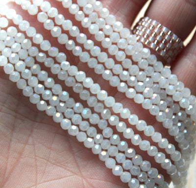 3mm Round Faceted Crystal Glass Beads ~ Lustred Jade White ~ approx. 100 beads/string