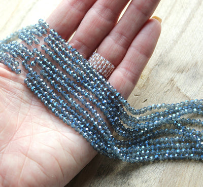 3mm Round Faceted Crystal Glass Beads ~ Electroplated Blue ~ approx. 100 beads/string
