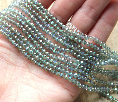 3mm Round Faceted Crystal Glass Beads ~ Electroplated Green Rainbow ~ approx. 100 beads/string
