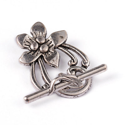 20mm Antique Silver Plated Toggle Clasp ~ Flower ~ Lead and Nickel Free