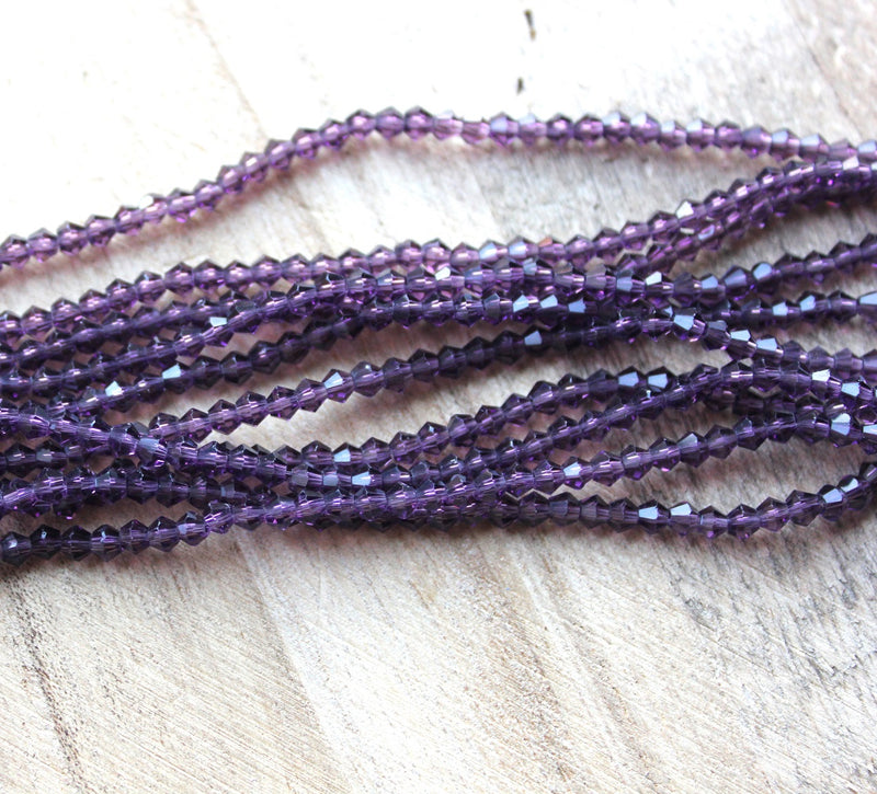 1 Strand of 2mm Glass Bicones ~ Purple ~ approx. 160 beads