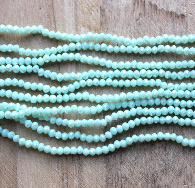 1 Strand of 3x2mm Faceted Crystal Glass Rondelle Beads ~ Opaque Lustred Pale Cyan ~ approx. 165 beads