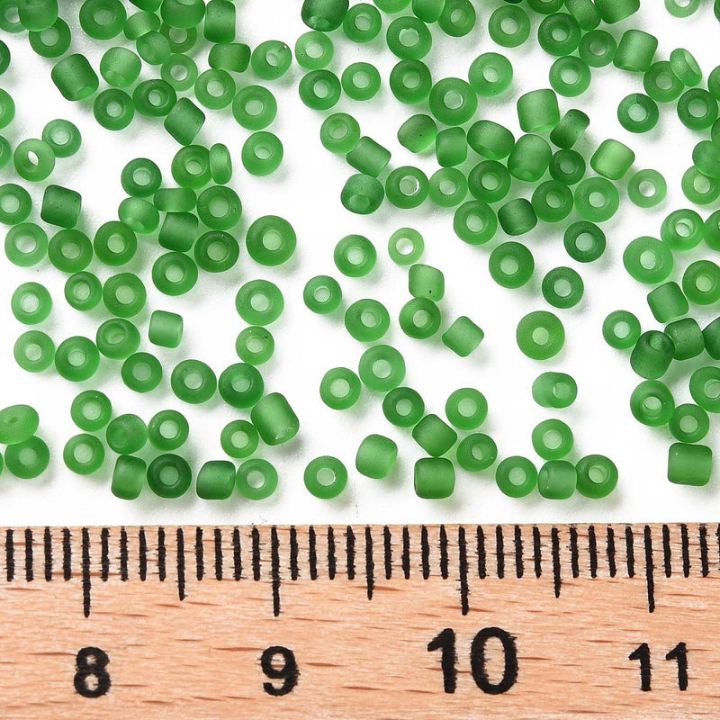 2mm Imitation Sea Glass - Frosted Glass Seed Beads ~ Green ~ 20g