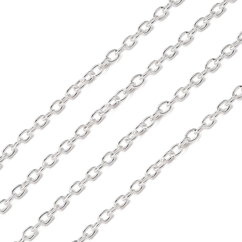 Silver Plated Chain ~ 3 x 2mm ~ Pre-Cut 1 Metre