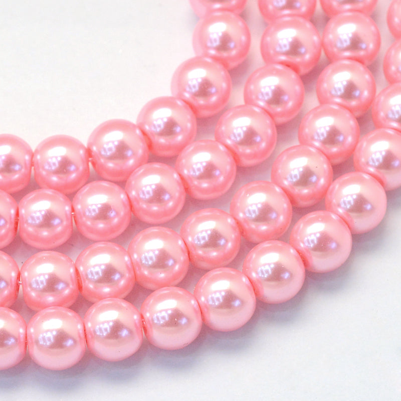 1 Strand of 8mm Round Glass Pearls ~ Pink ~ Approx. 100  beads