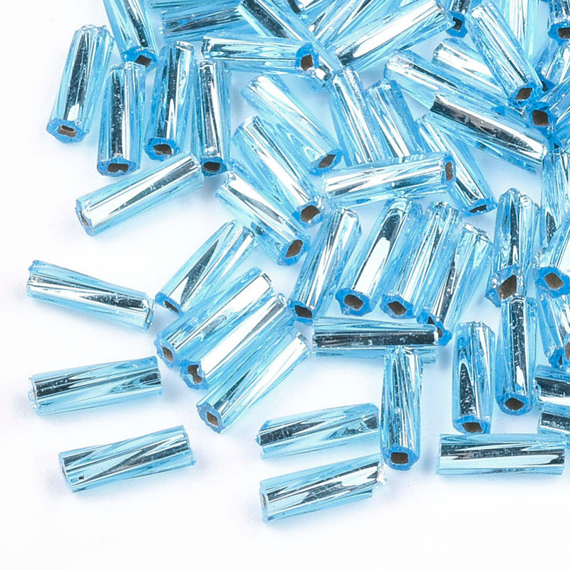 6.5mm FGB Twisted Bugle Beads ~ Silver Lined Aqua ~ 20g
