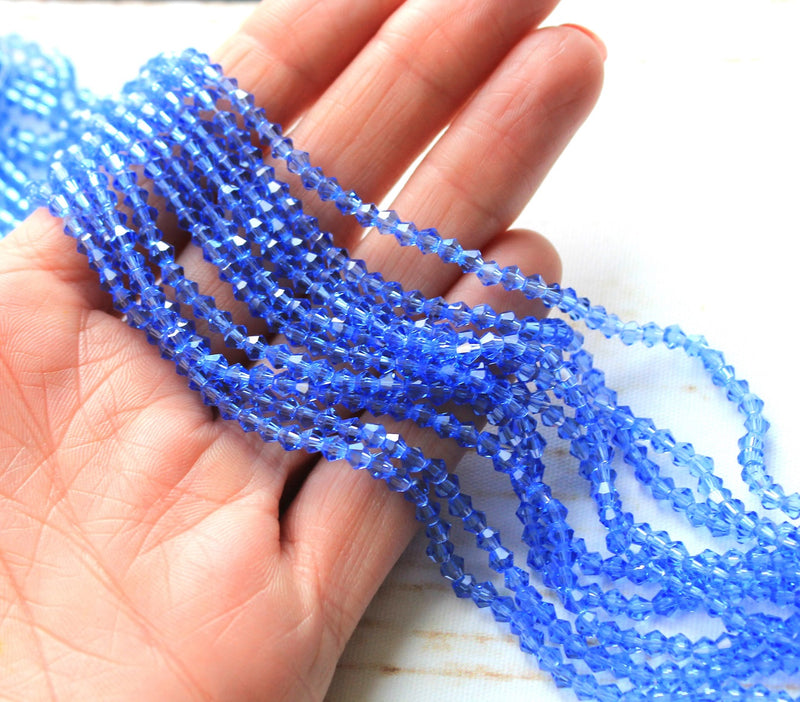 3mm Glass Bicones ~ approx. 120 Beads / String ~ Light Blue