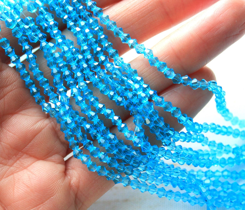 3mm Glass Bicones ~ approx. 120 Beads / String ~ Sky Blue