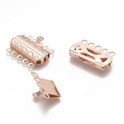 5 Strand Stainless Steel Box Clasp ~ Rose Gold Colour ~ 19.5x15mm