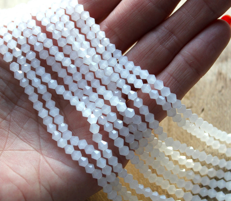 4mm Glass Bicones ~ Jade White ~ approx. 87 beads/string