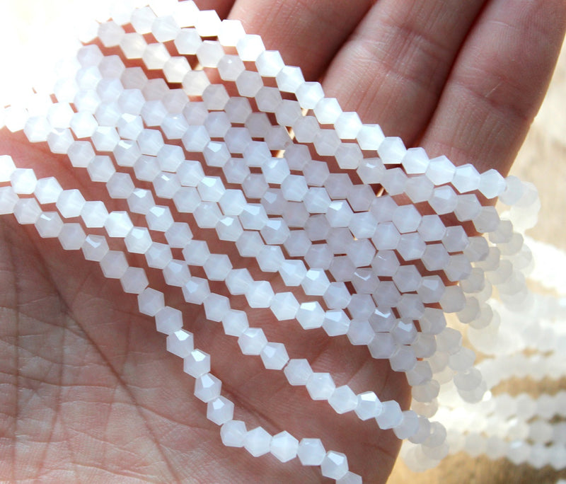 4mm Glass Bicones ~ Jade White ~ approx. 87 beads/string