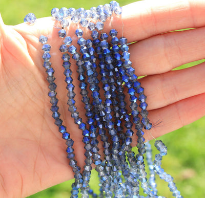 4mm Electroplated Crystal Glass Bicones ~ Blue ~ approx. 85 beads/string