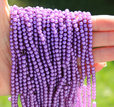 4mm Round Glass Pearls ~ Purple ~ approx. 200 beads / strand