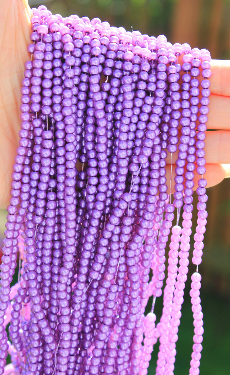 4mm Round Glass Pearls ~ Purple ~ approx. 200 beads / strand