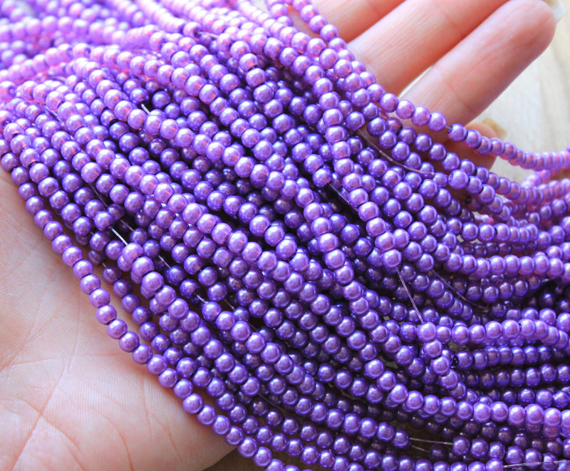 4mm Round Glass Pearls ~ Purple ~ approx. 200 beads / strand