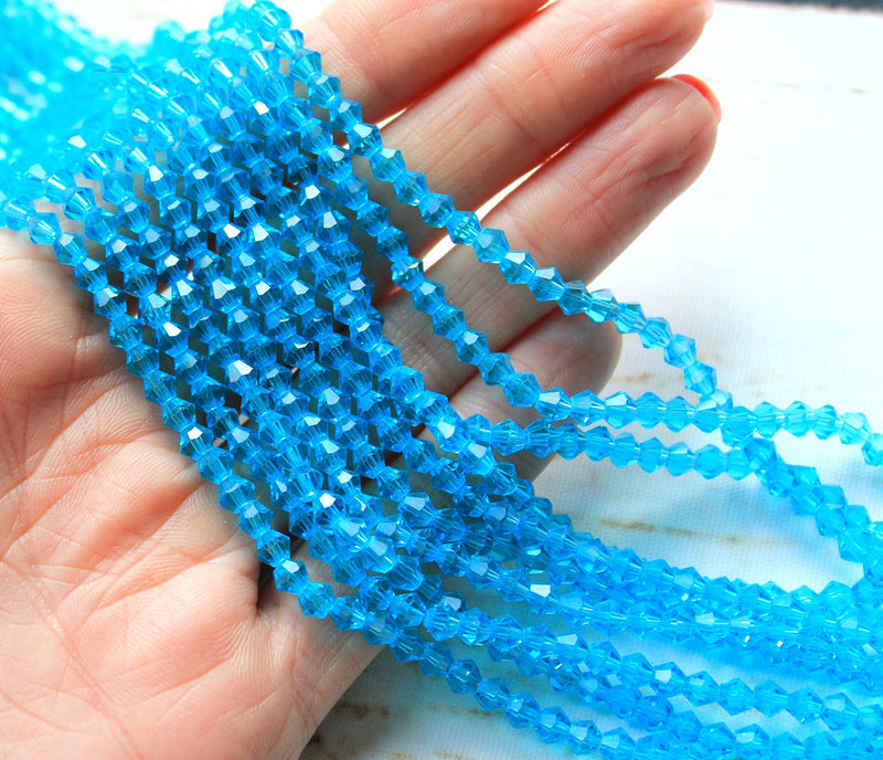 4mm Glass Bicones ~ approx. 93 Beads/String ~ Sky Blue