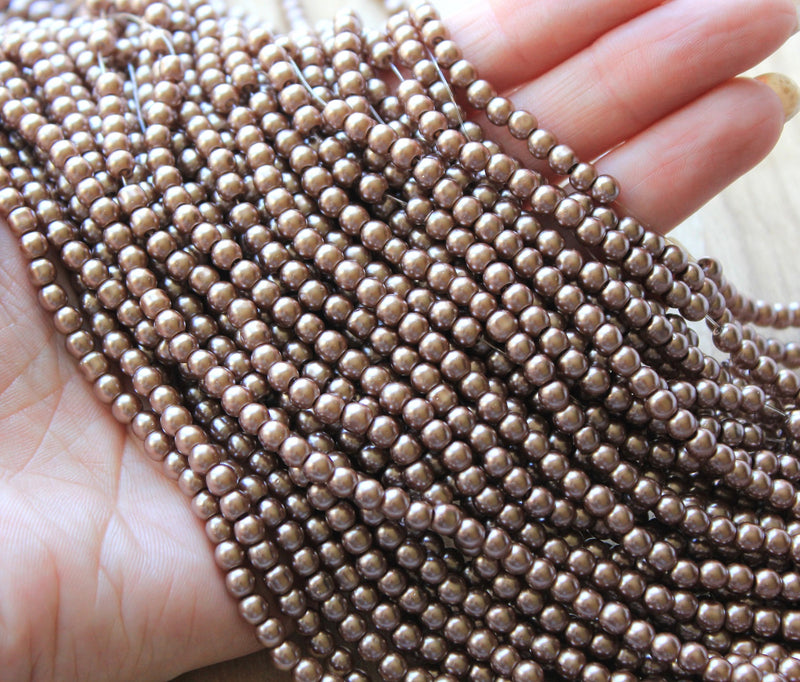 4mm Round Glass Pearls ~ Latte ~ approx. 200 beads / strand