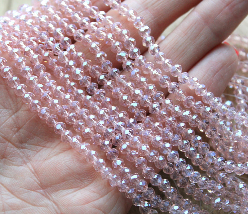 1 Strand of 4x3mm Faceted Glass Rondelle Beads ~ Lustred Pink ~ approx. 123 beads