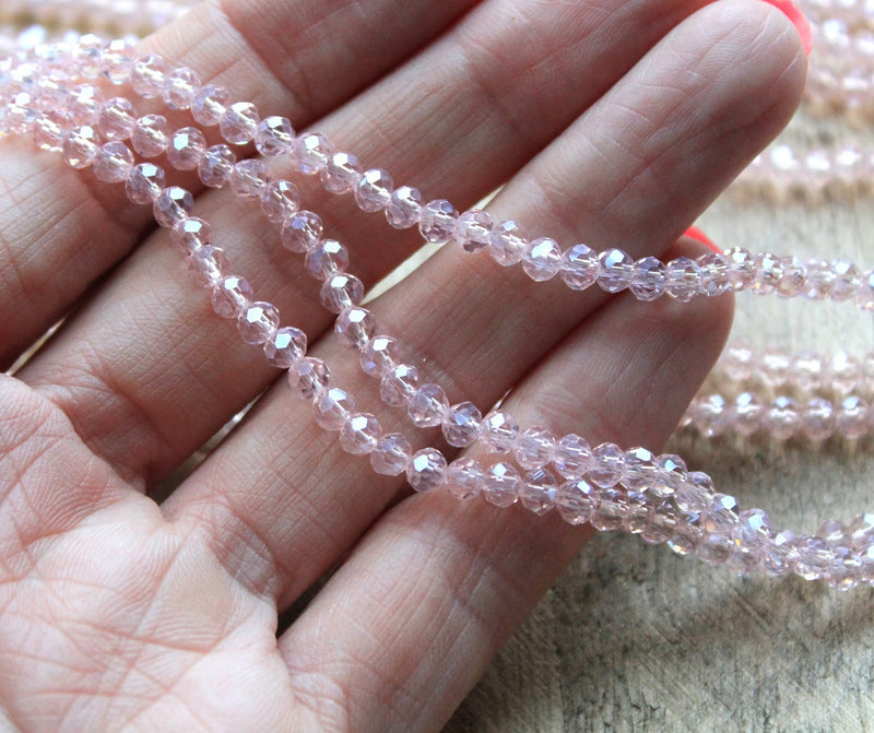 1 Strand of 4x3mm Faceted Glass Rondelle Beads ~ Lustred Pink ~ approx. 123 beads