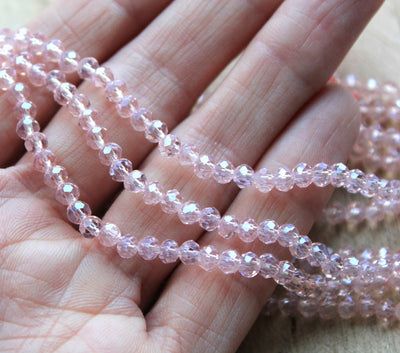 1 Strand of 4x3mm Faceted Glass Rondelle Beads ~ Lustred Pink ~ approx. 123 beads