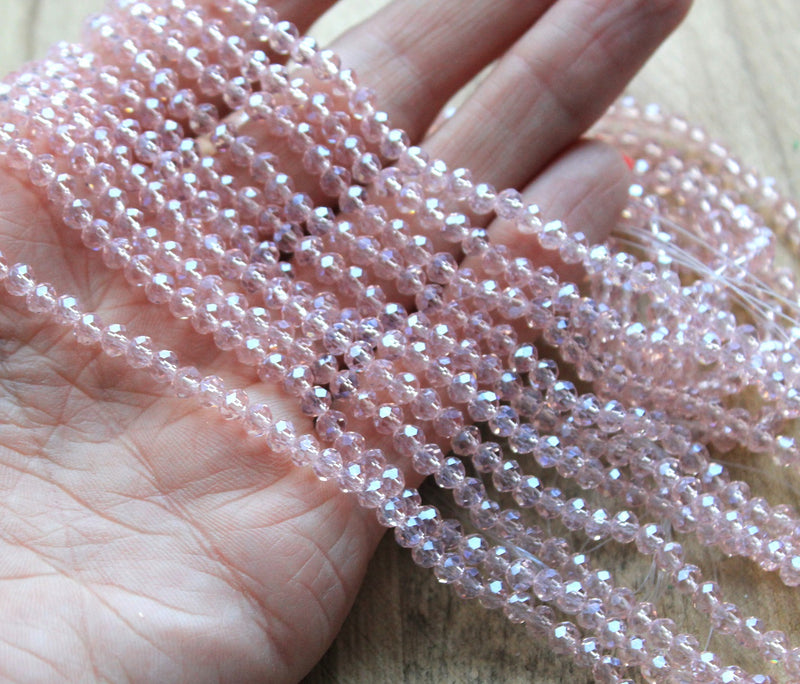 1 Strand of 4x3mm Faceted Glass Rondelle Beads ~ Lustred Pink ~ approx. 123 beads