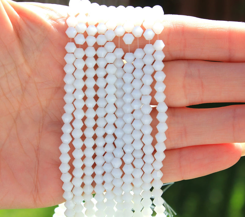 4mm Glass Bicones ~ Jade Style White ~ approx. 85 beads/string