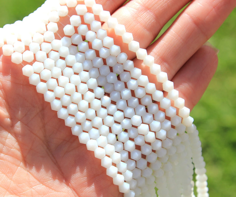 4mm Glass Bicones ~ Jade Style White ~ approx. 85 beads/string