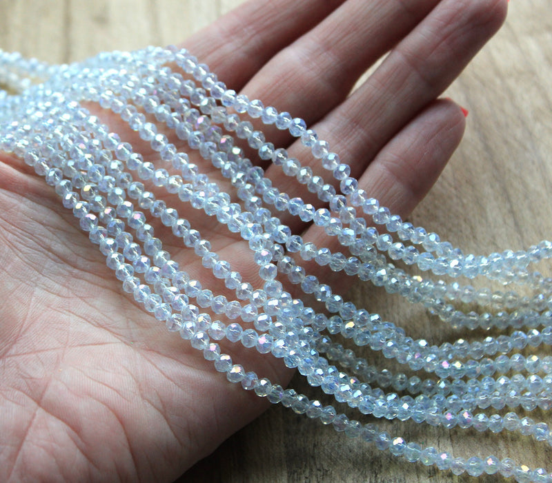 1 Strand of 4x3mm Faceted Glass Rondelle Beads ~ Lustred Opalite ~ approx. 123 beads