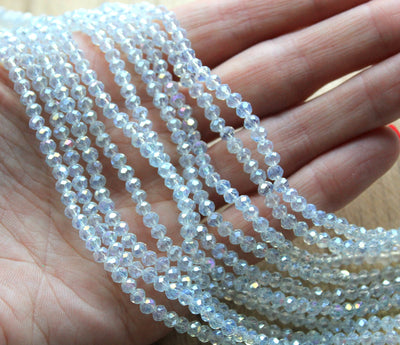 1 Strand of 4x3mm Faceted Glass Rondelle Beads ~ Lustred Opalite ~ approx. 123 beads