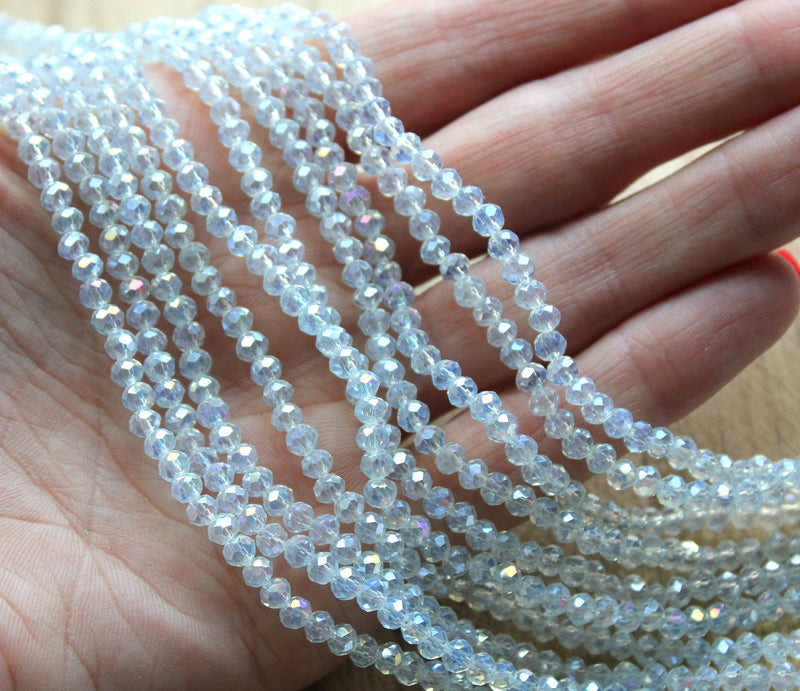 1 Strand of 4x3mm Faceted Glass Rondelle Beads ~ Lustred Opalite ~ approx. 123 beads