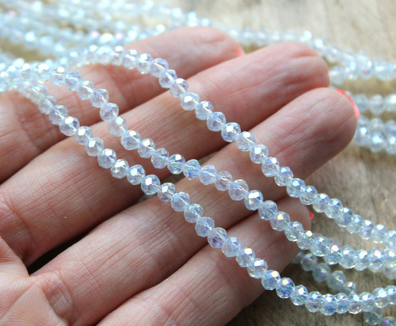 1 Strand of 4x3mm Faceted Glass Rondelle Beads ~ Lustred Opalite ~ approx. 123 beads