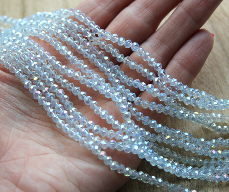 1 Strand of 4x3mm Faceted Glass Rondelle Beads ~ Lustred Opalite ~ approx. 123 beads