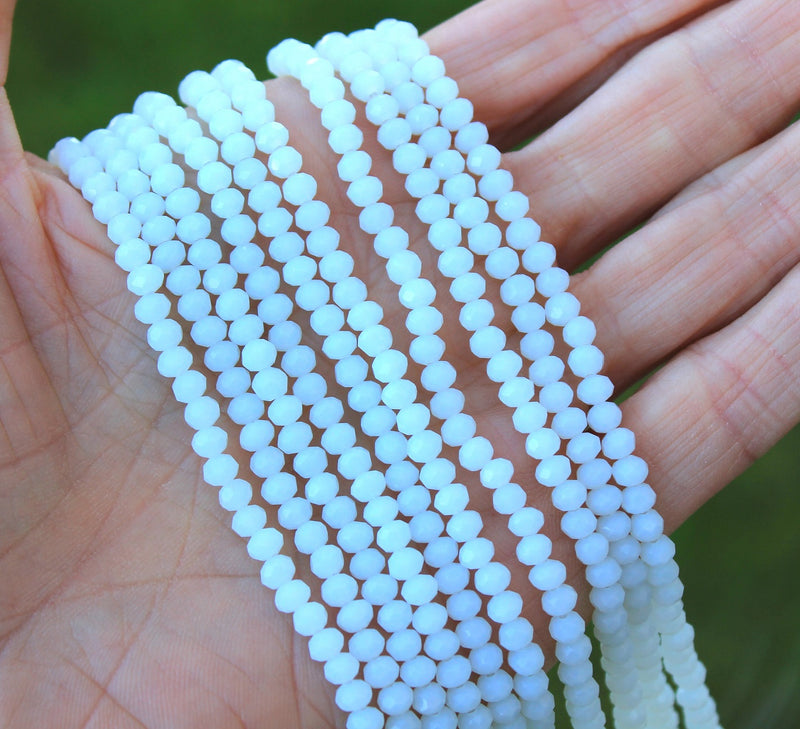 1 Strand of 4x3mm Electroplated Faceted Glass Rondelle Beads ~ White ~ approx. 123 beads