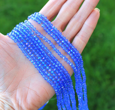 1 Strand of 4x3mm Electroplated Faceted Glass Rondelle Beads ~ Cornflower Blue AB ~ approx. 123 beads