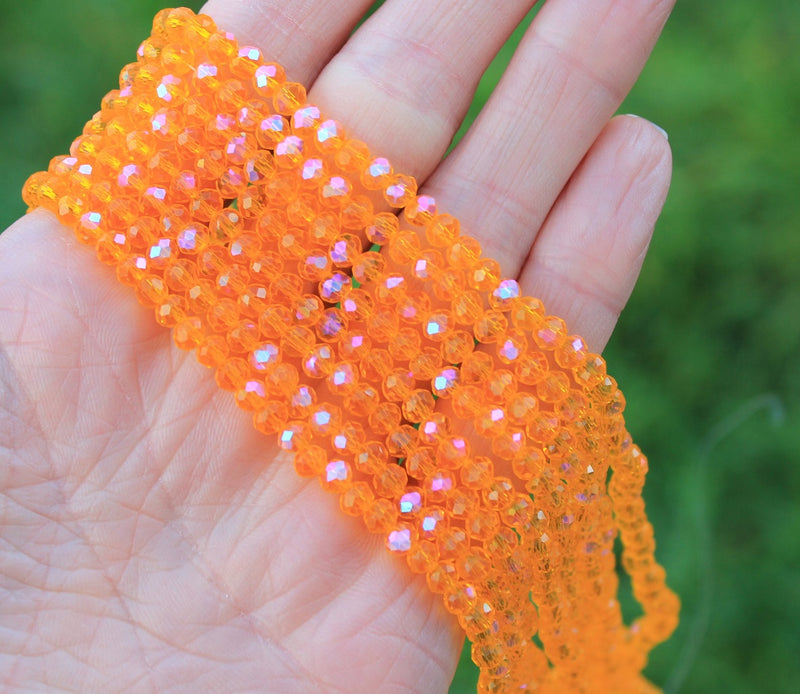 1 Strand of 4x3mm Faceted Glass Rondelle Beads ~ Orange AB ~ approx. 115 beads