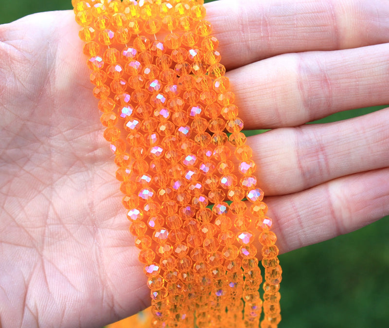 1 Strand of 4x3mm Faceted Glass Rondelle Beads ~ Orange AB ~ approx. 115 beads