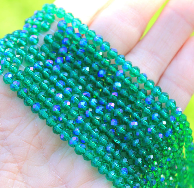 1 Strand of 4x3mm Electroplated Faceted Glass Rondelle Beads ~ Sea Green AB ~ approx. 123 beads