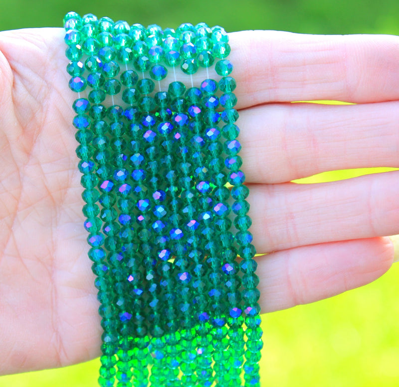 1 Strand of 4x3mm Electroplated Faceted Glass Rondelle Beads ~ Sea Green AB ~ approx. 123 beads