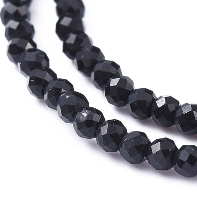 1 String of 2x1.5mm Faceted Glass Rondelle Beads ~ Black ~ approx. 247 beads