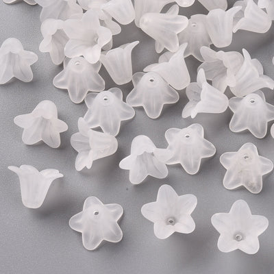 10 x White Lily Frosted Acrylic Bead Caps ~ 17.5x12mm
