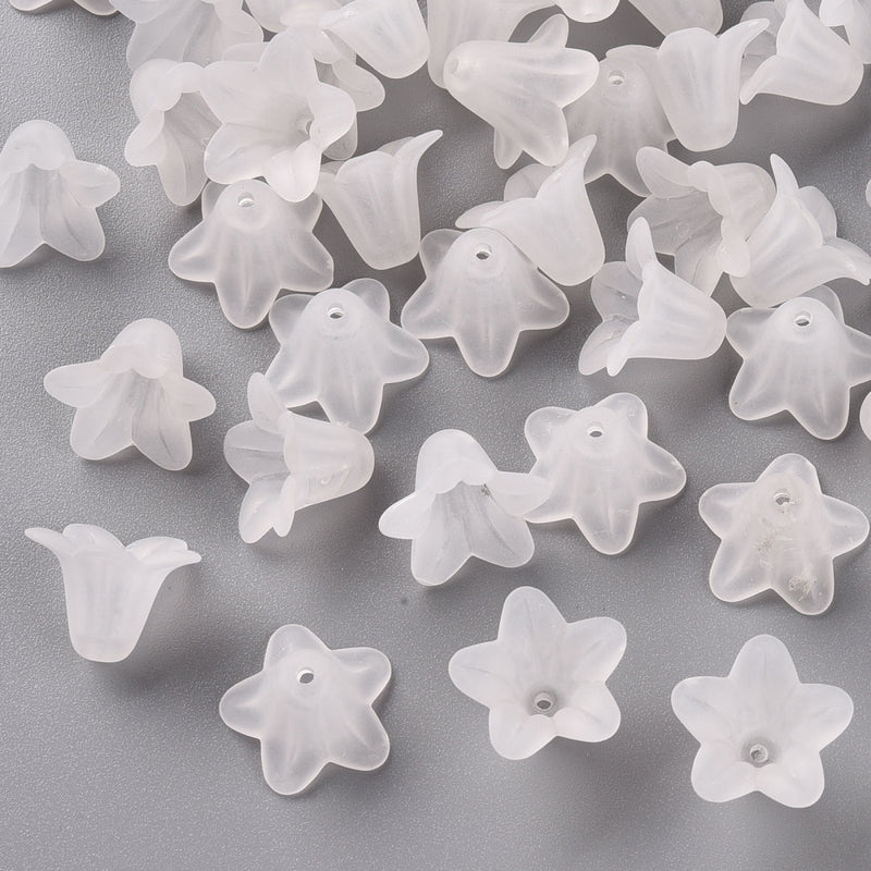 10 x White Lily Frosted Acrylic Bead Caps ~ 17.5x12mm