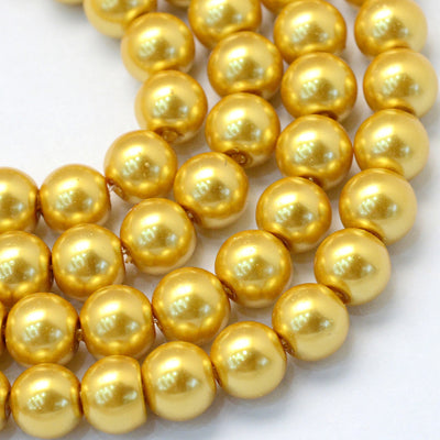 1 Strand of 3mm Round Glass Pearl Beads ~ Gold ~ approx. 190 beads