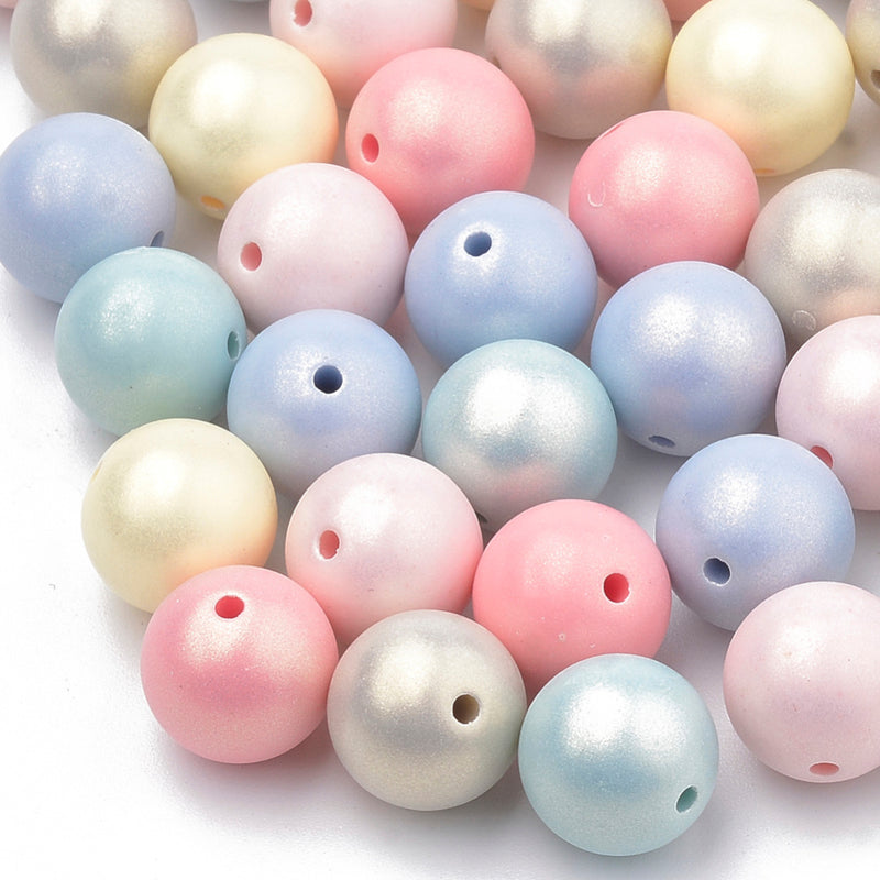 8mm Round Acrylic Shimmer Beads ~ Mixed Pastel Colours ~ 50 Beads