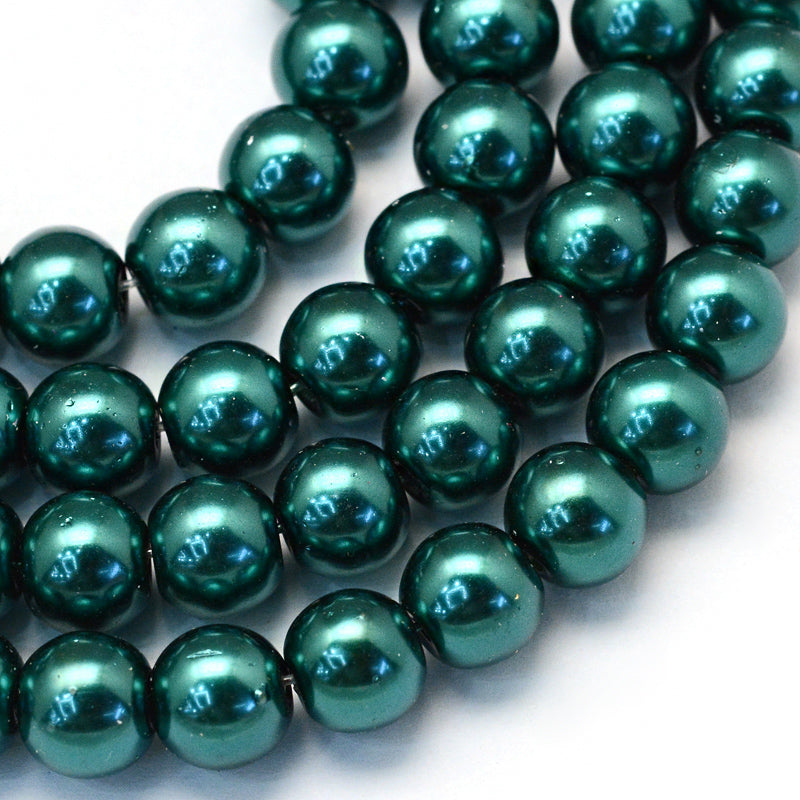 1 Strand of 8mm Round Glass Pearls ~ Dark Teal ~ Approx. 100  beads